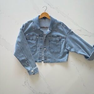 Express Classic Cropped Denim Jacket - Light Blue